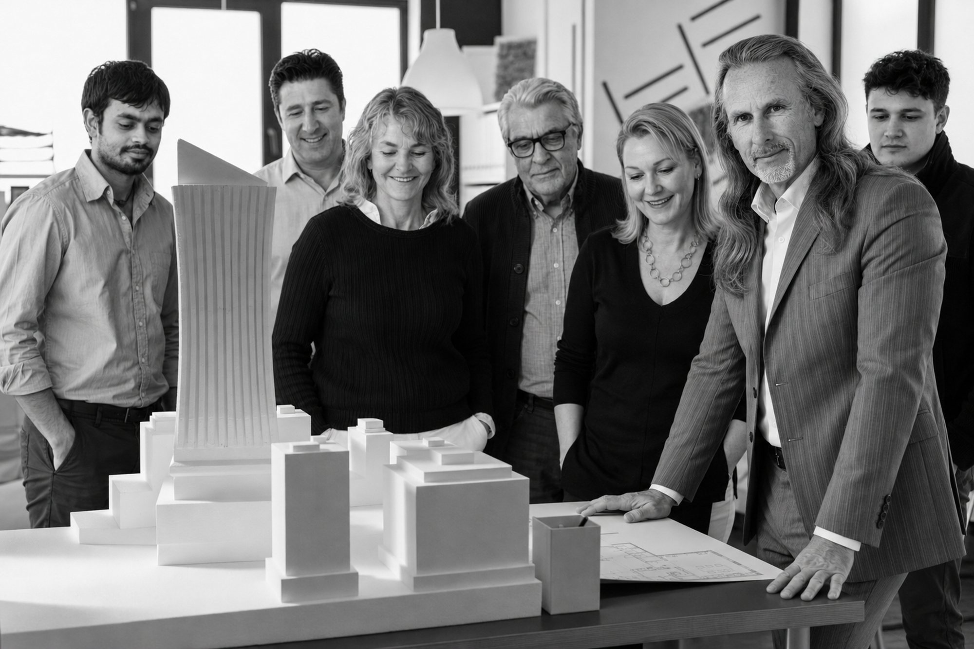 Das Team am Arbeitsmodell